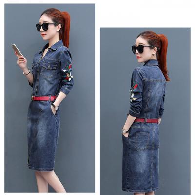 ĐẦM JEAN CỔ SƠ MI TAY DÀI THÊU HOA - NJ969